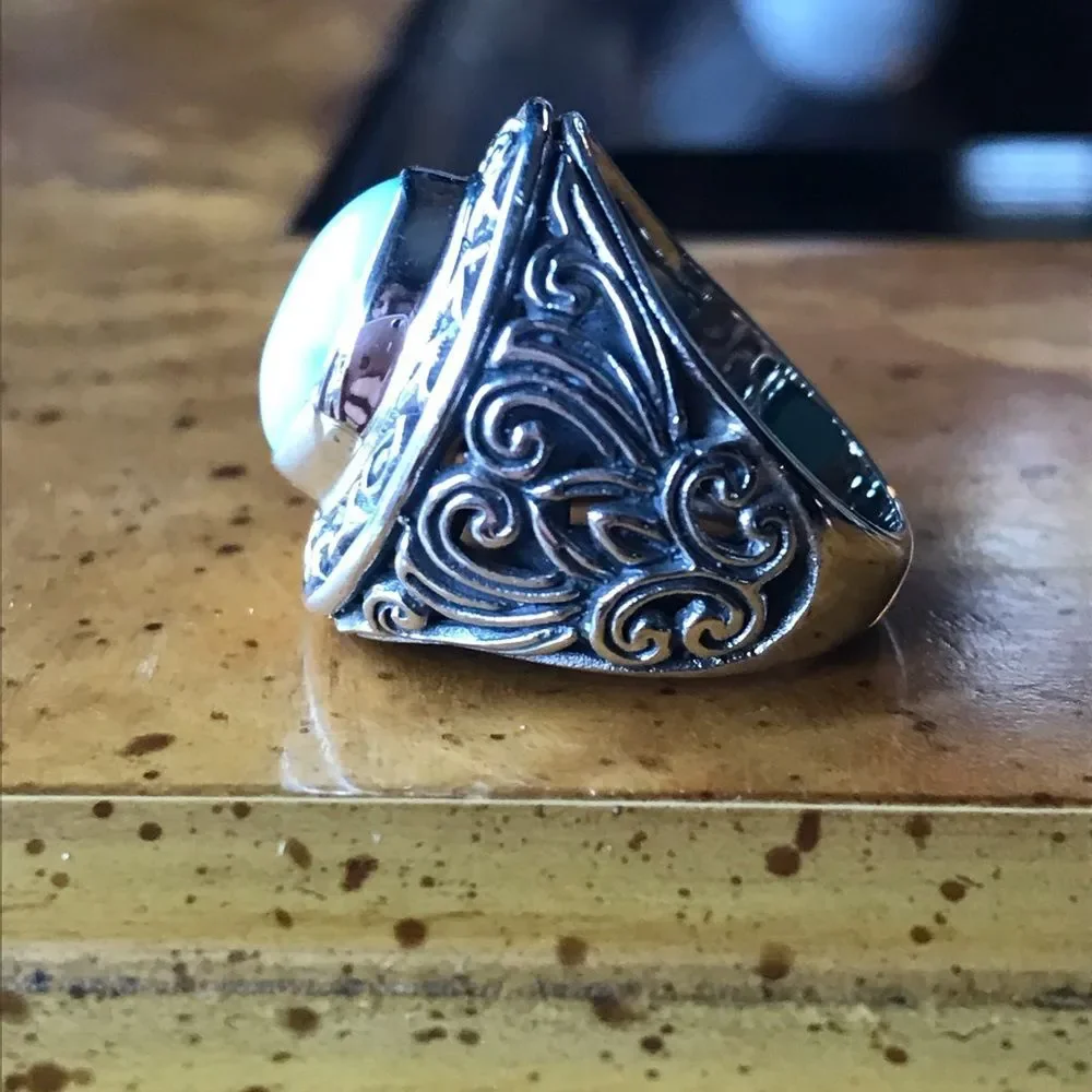 Natural Larimar Sterling Silver Ring Size 6
